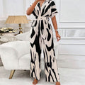V-neck Loose Printed Long Jumpsuit