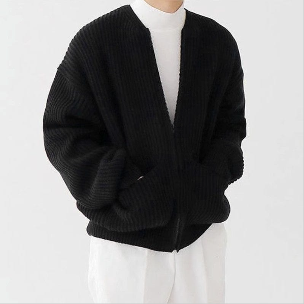 Men Zip Up Knitted Cardigan Lined Funnel Neck Jumper Sweater Pockets Coat All Seasons Comfortable Soft Long Sleeve